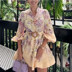 ZIMMERMANN Lyrical Buttoned Floral Linen Mini Dress 0